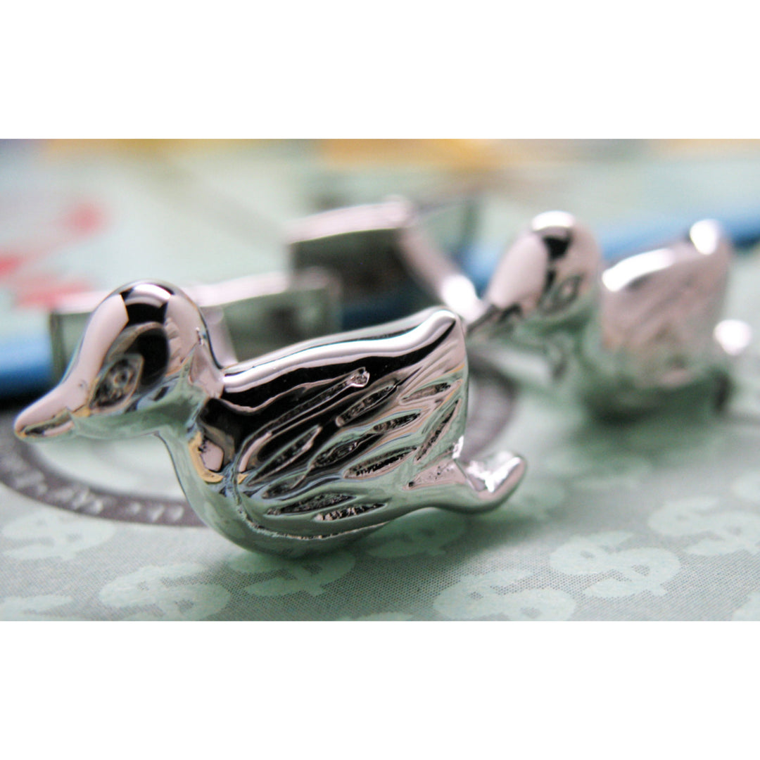 Baby Duck Cufflinks Shiny Silver Tone Cuff Links Image 3