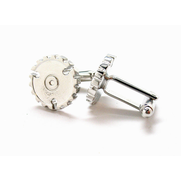 Silver Tone Round Saw Blade Cufflinks Contruction Cuff Links Comes with Gift Box Image 4