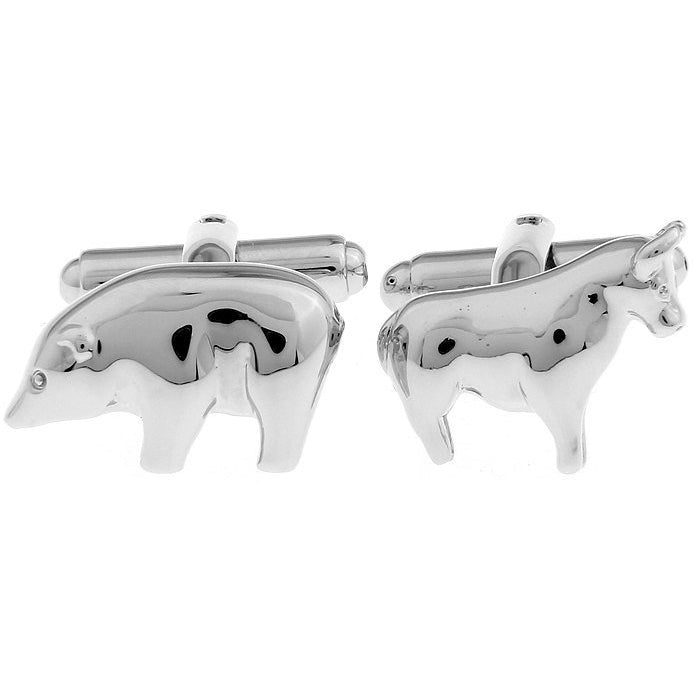 Silver Tone Bear and Bull Cufflinks Cuff Links Stock Market Financial Cufflinnks Image 1