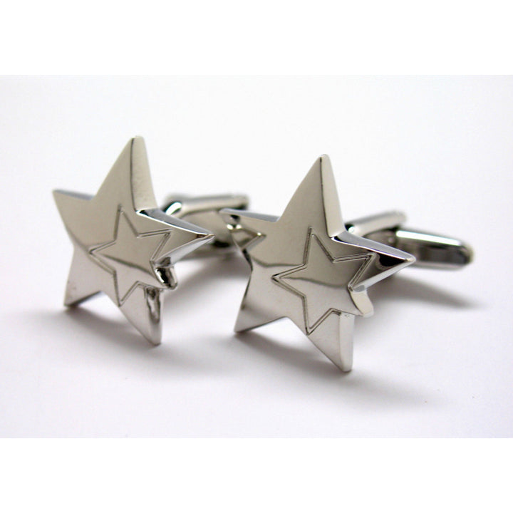 Silver Stars Cufflinks Were Gleaming Double Stars Cufflinks Cuff Links Image 1