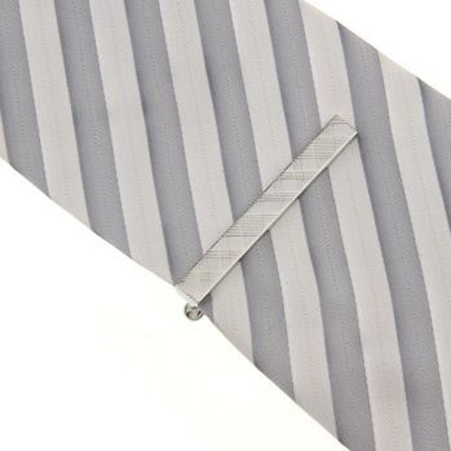 Silver Tartan Plaid Classic Mens Tie Clip Tie Bar Silver Tone Very Cool Comes with Gift Box Image 1