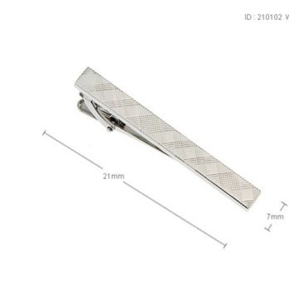 Silver Tartan Plaid Classic Mens Tie Clip Tie Bar Silver Tone Very Cool Comes with Gift Box Image 2