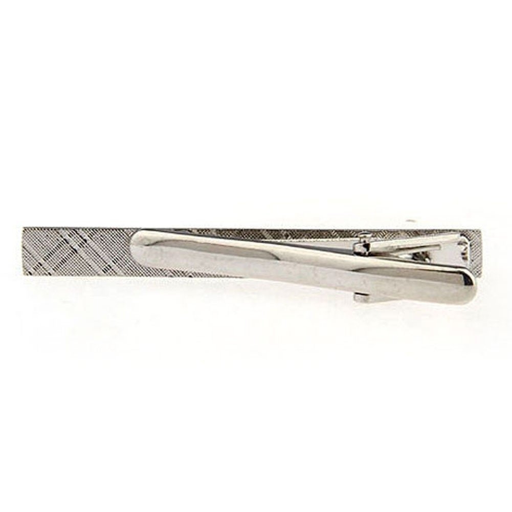 Silver Tartan Plaid Classic Mens Tie Clip Tie Bar Silver Tone Very Cool Comes with Gift Box Image 3