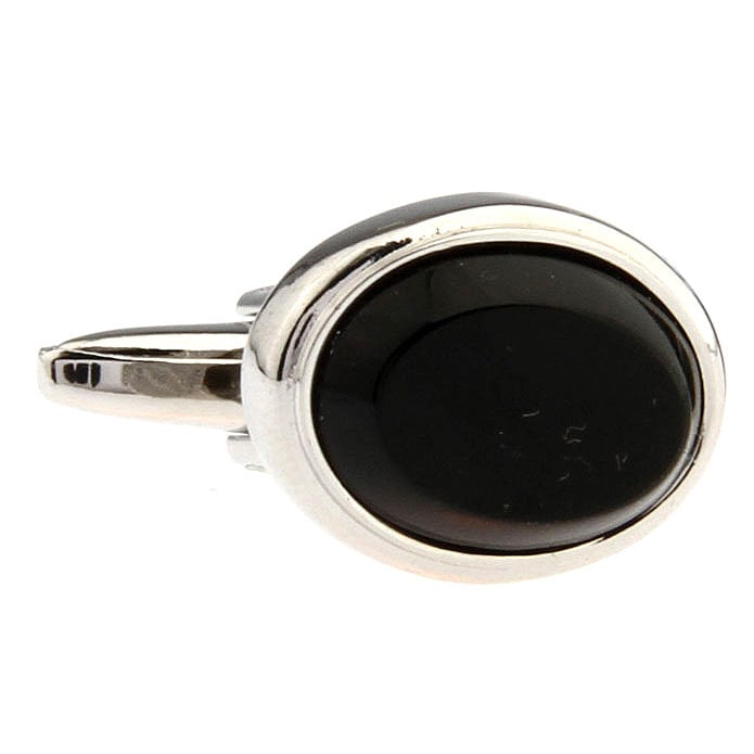 Oval Framed Silver with Black Agate Classic Cufflinks Cuff links Image 1