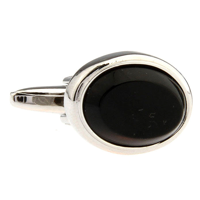 Oval Framed Silver with  Black Agate Classic Cufflinks Cuff links Image 1