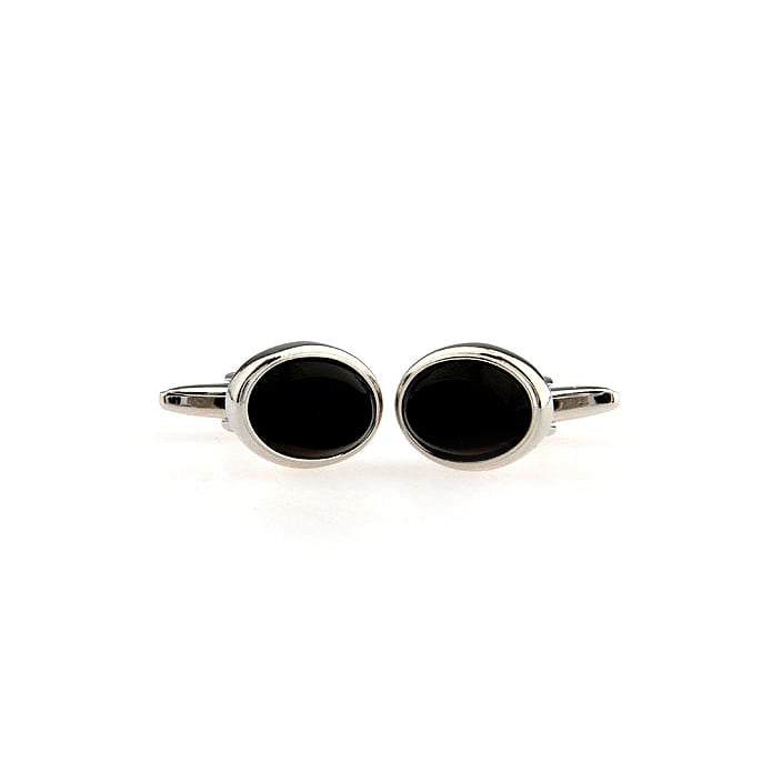 Oval Framed Silver with  Black Agate Classic Cufflinks Cuff links Image 2