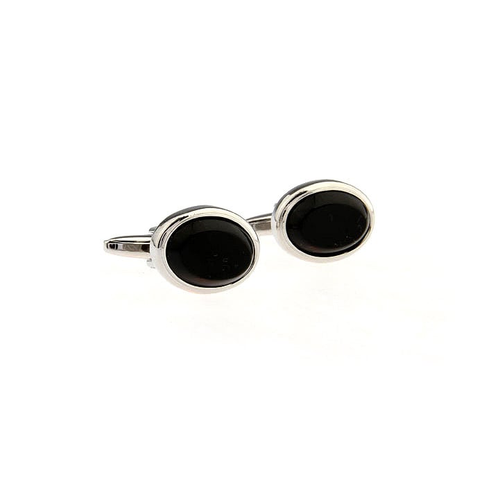 Oval Framed Silver with Black Agate Classic Cufflinks Cuff links Image 3