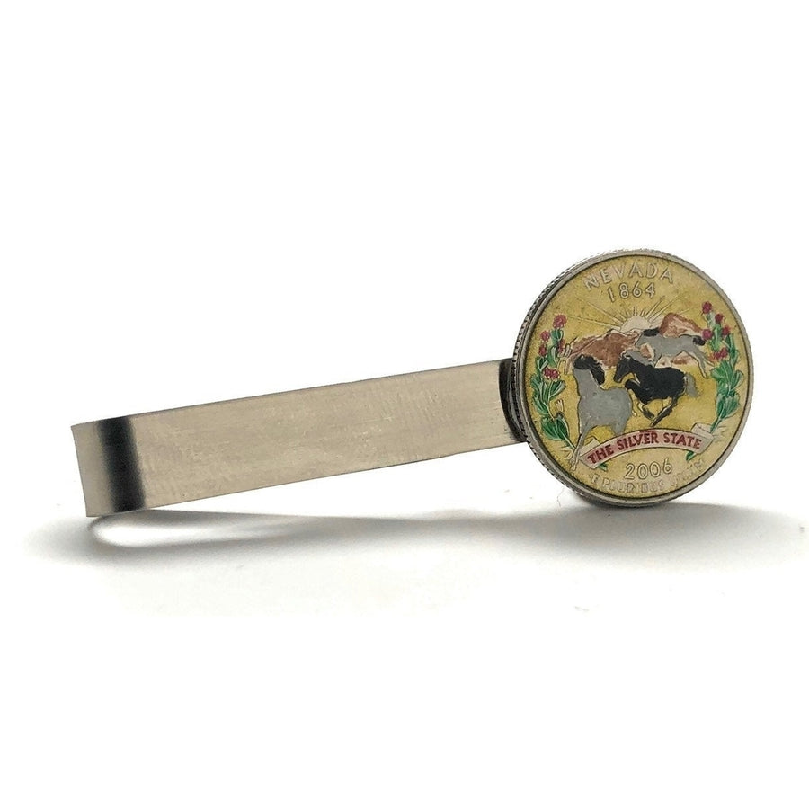 Birth Year Tie Bar Hand Painted Nevada State Quarter Enamel Coin Lapel Pin Tie Tack Collector Yellow Gold Travel Image 1