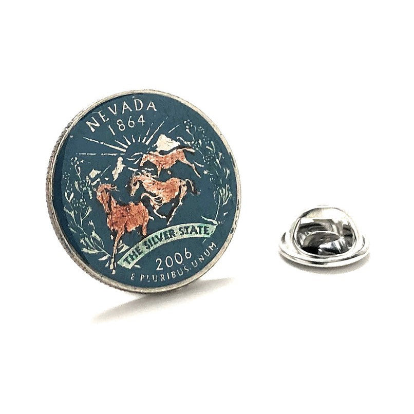 Enamel Pin Hand Painted Nevada State Quarter Enamel Coin Lapel Pin Tie Tack Collector Pin Dark Blue Travel Souvenir Image 1