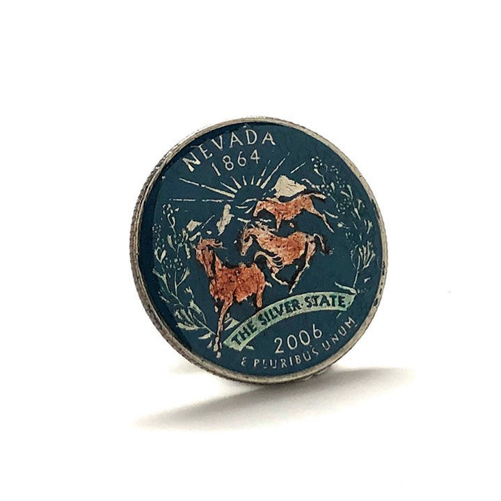 Enamel Pin Hand Painted Nevada State Quarter Enamel Coin Lapel Pin Tie Tack Collector Pin Dark Blue Travel Souvenir Image 2