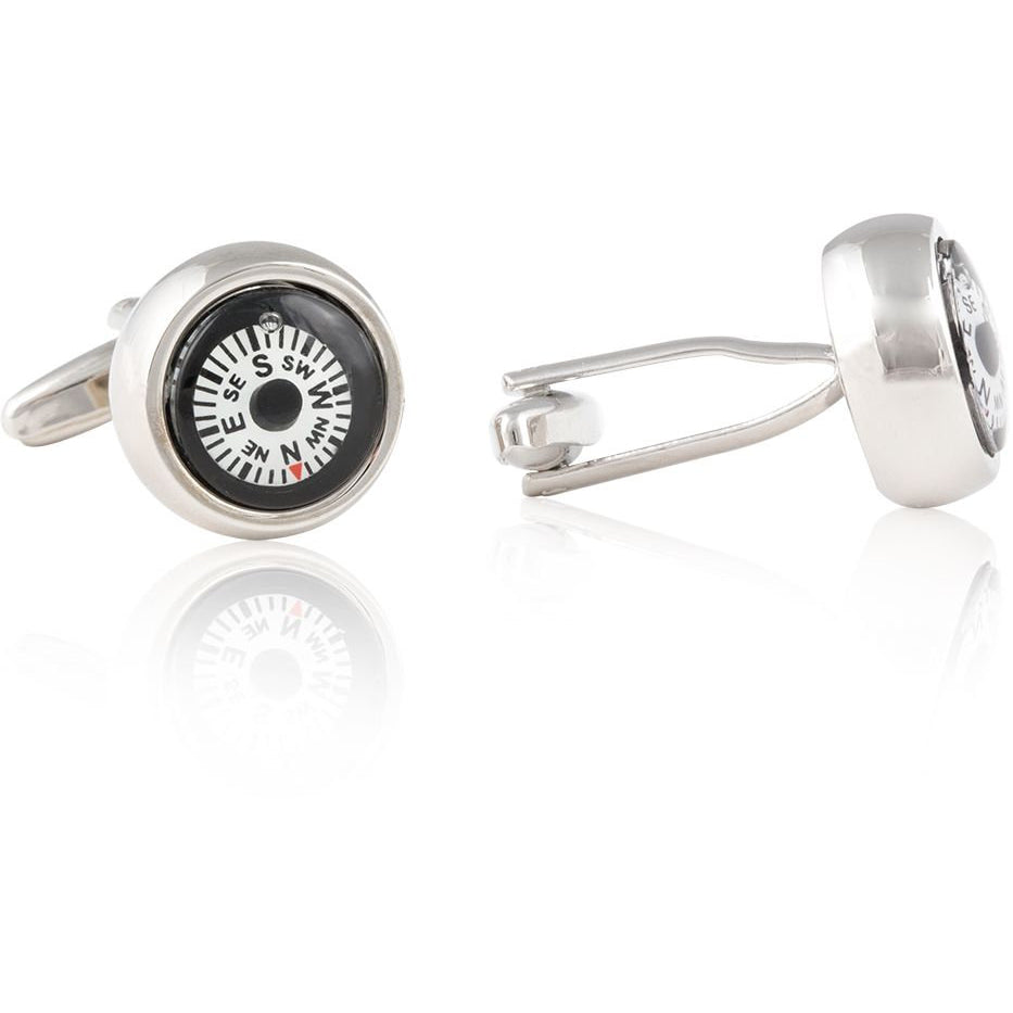 Compass Cufflinks Mens Executive Cufflinks White and Black Working Explorer Compass Cuff Links Image 1