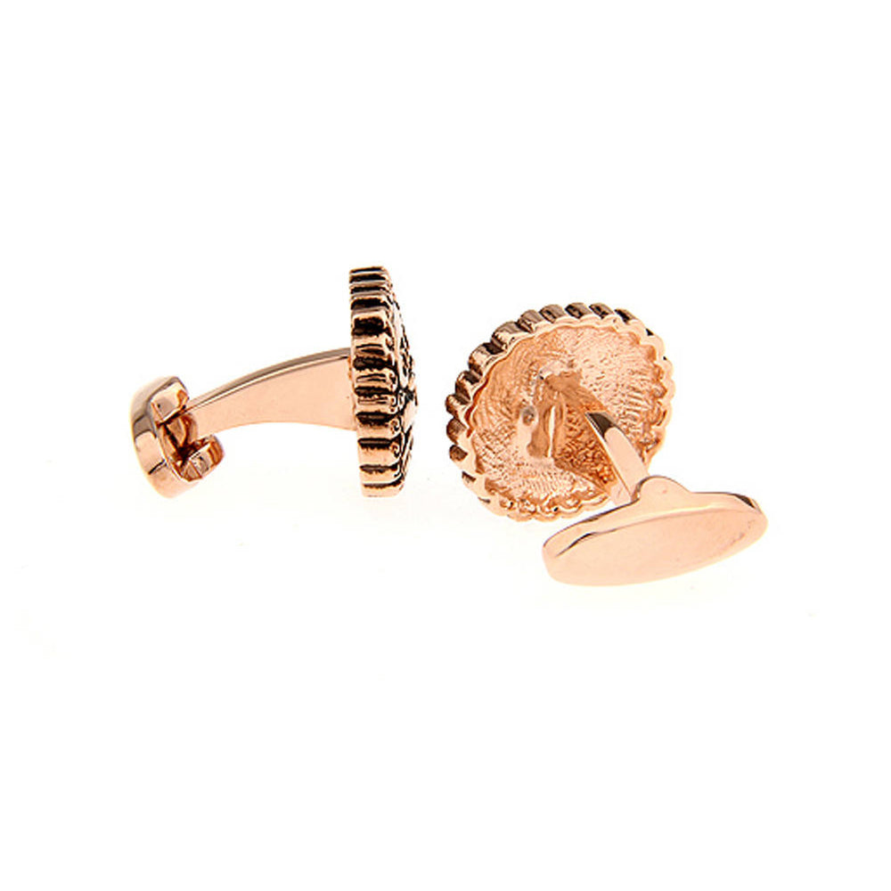 Rose Gold Tone Sun King Cufflinks The King of France Power Royal Crown Empire Cool 3D Black Enamel Cuff Links Comes with Image 2