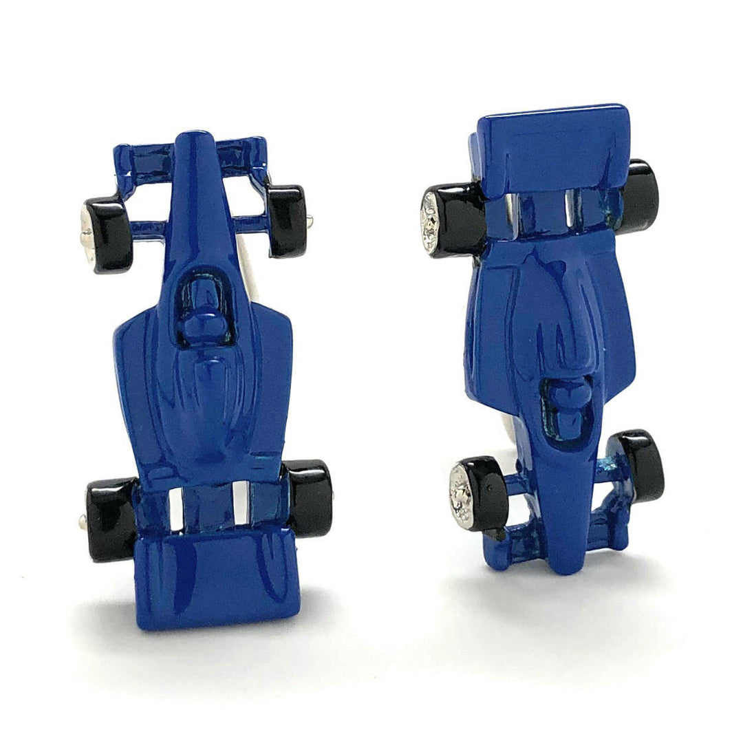 Formula 1 Race Car Cufflinks Royal Blue Finish 3D Detailed Indy Car Fun Cool Unique Design Cuff Links Comes with Gift Image 3