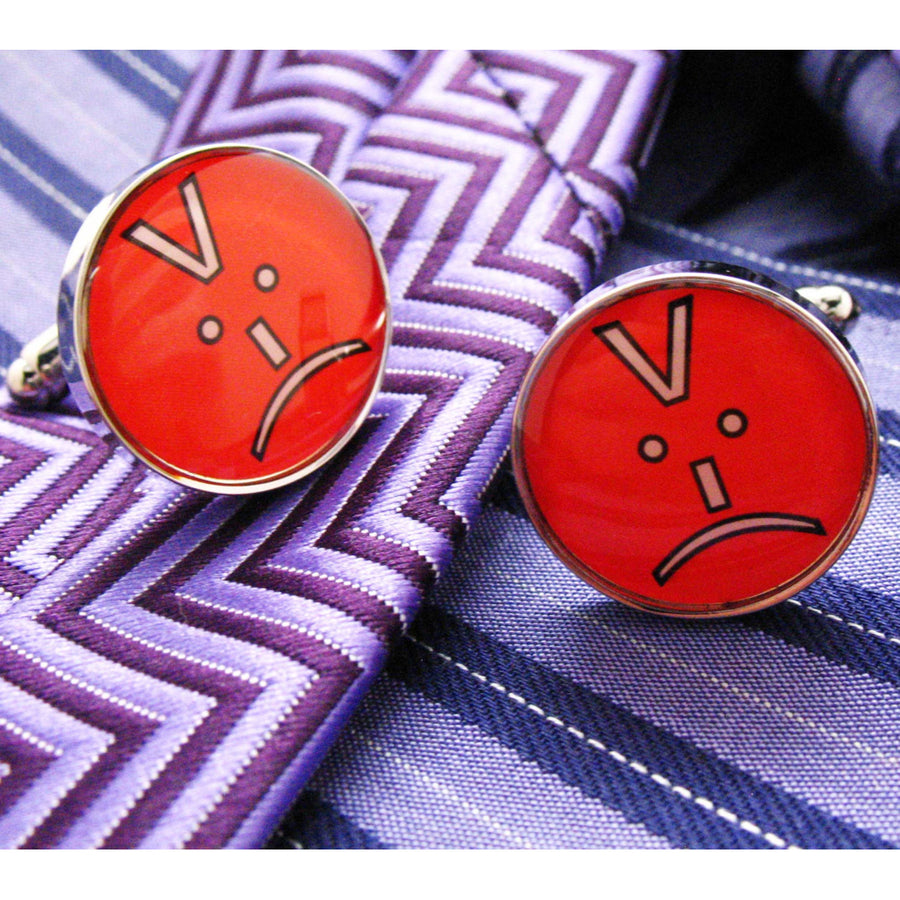 Emoji Cufflinks Mad Face Emoji Text Red Upset Sad Message Fun Cuff Links White Elephant Gifts Image 1