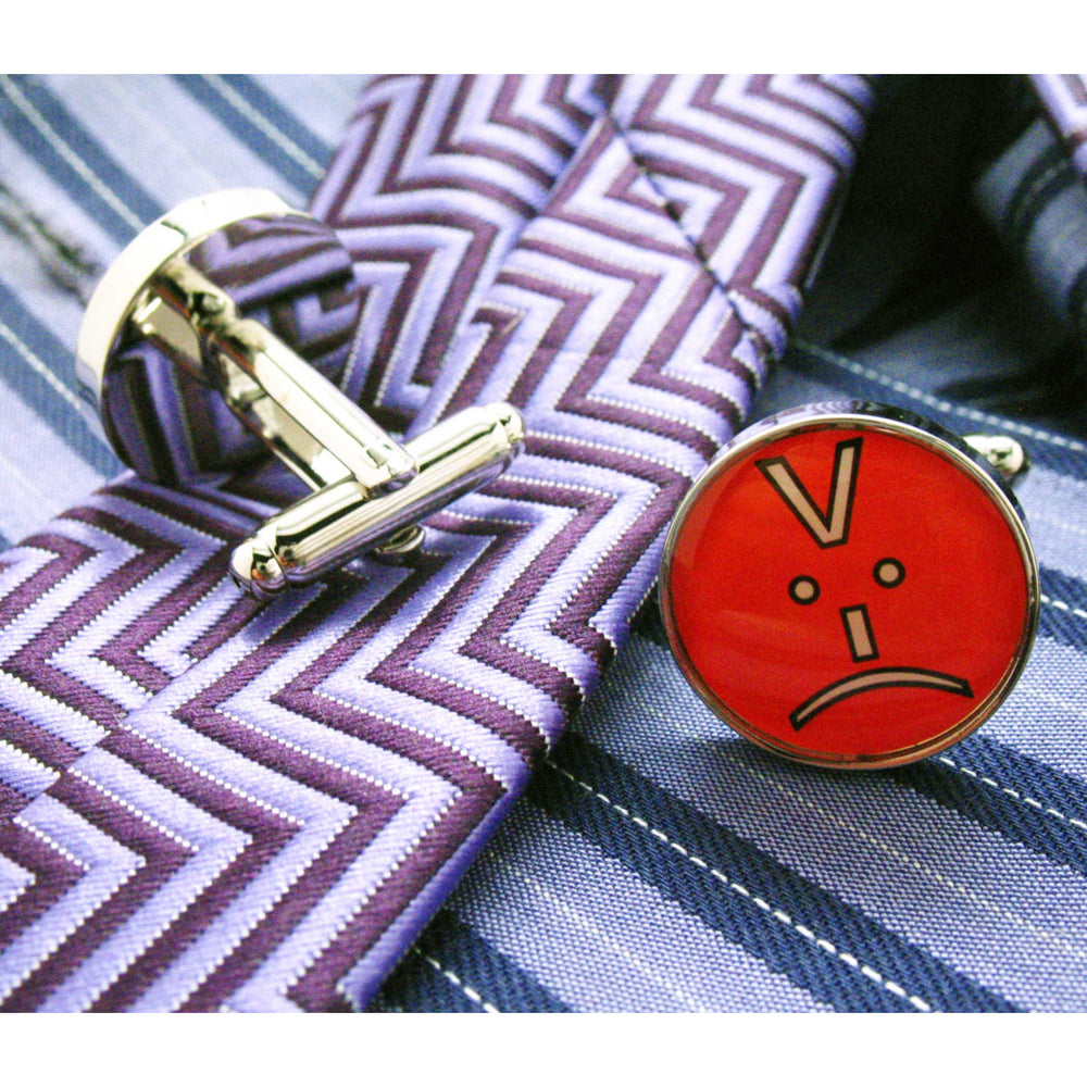 Emoji Cufflinks Mad Face Emoji Text Red Upset Sad Message Fun Cuff Links White Elephant Gifts Image 2