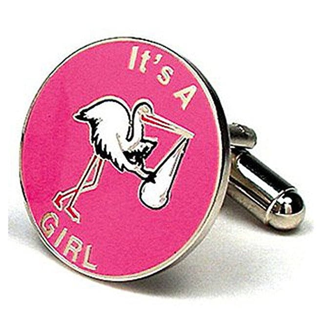 Its a Girl Cufflinks Baby Pink Cufflinks Its a Girl Let Them Know Baby Stork Cufflinks Cuff Links Gifts for Dad Gifts Image 1