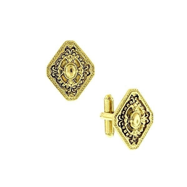 Gold Vintage Scrolled Cufflinks Diamond Shaped Cuff Links Image 1