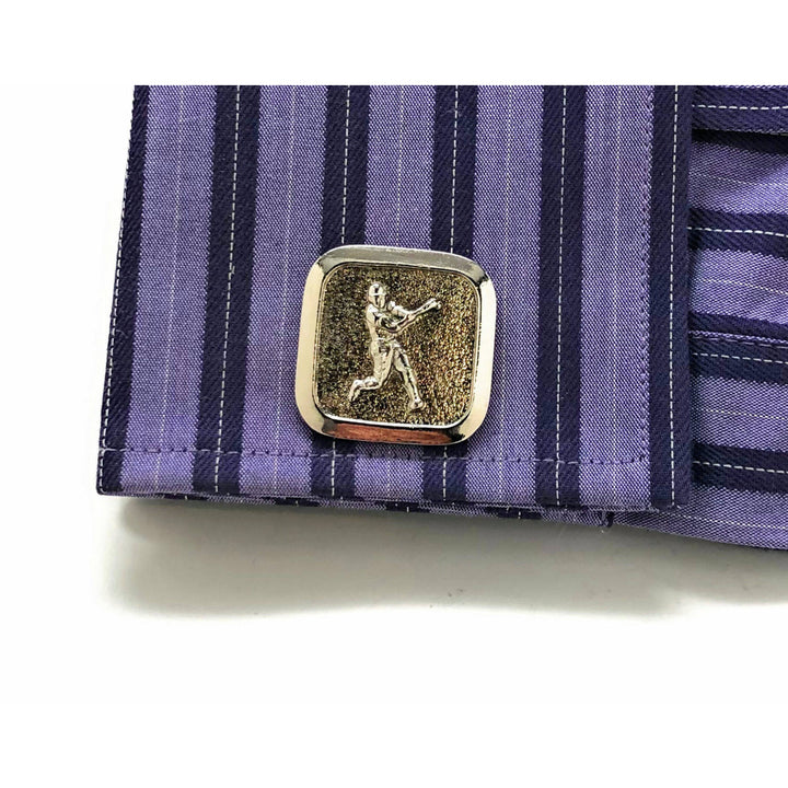 Antique Silver Tone Baseball Cufflinks Home Run Hitter Ballpark Cuff Links Comes with Image 4