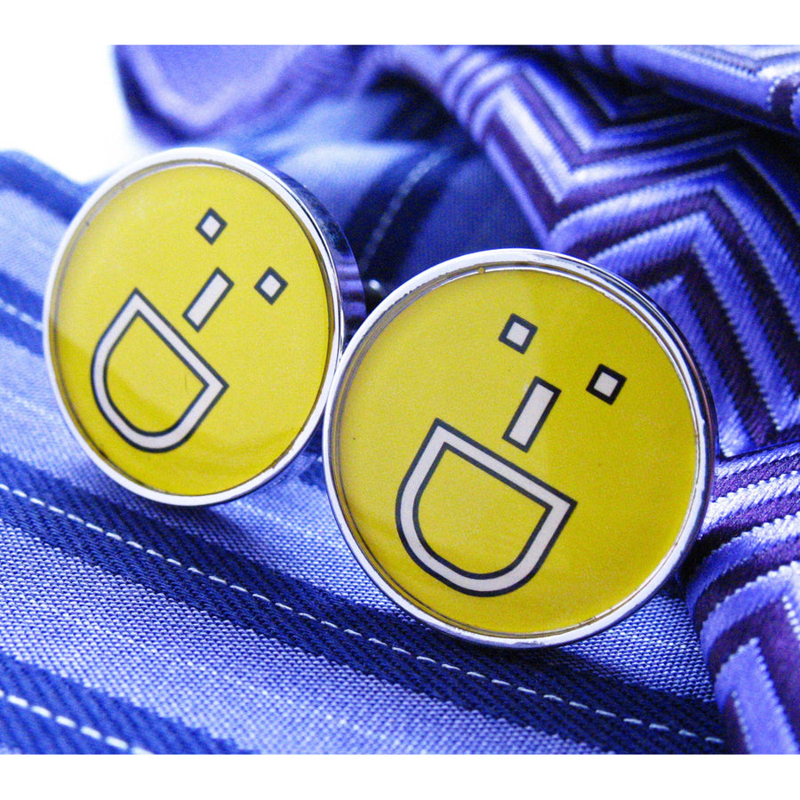 Smiley Cufflinks Face Mens Cuff Links Emoji Text Yellow Excited Message Happy Cuff Links White Elephant Gifts Image 1