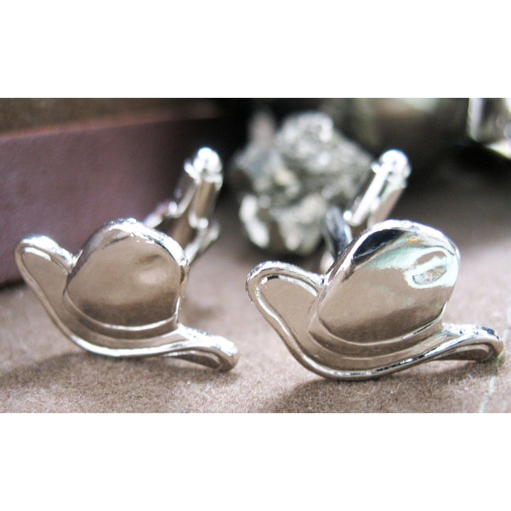 Cowboy Hat Cufflinks Jewelry Silver Tone Western Cuff Links Image 1