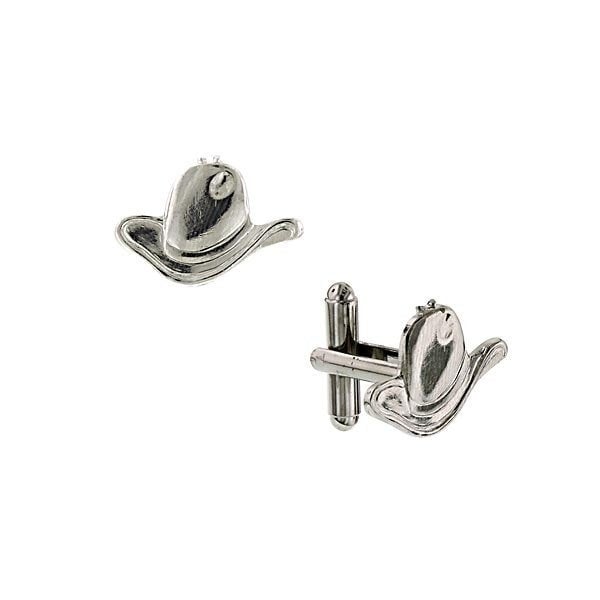 Cowboy Hat Cufflinks Jewelry Silver Tone Western Cuff Links Image 3