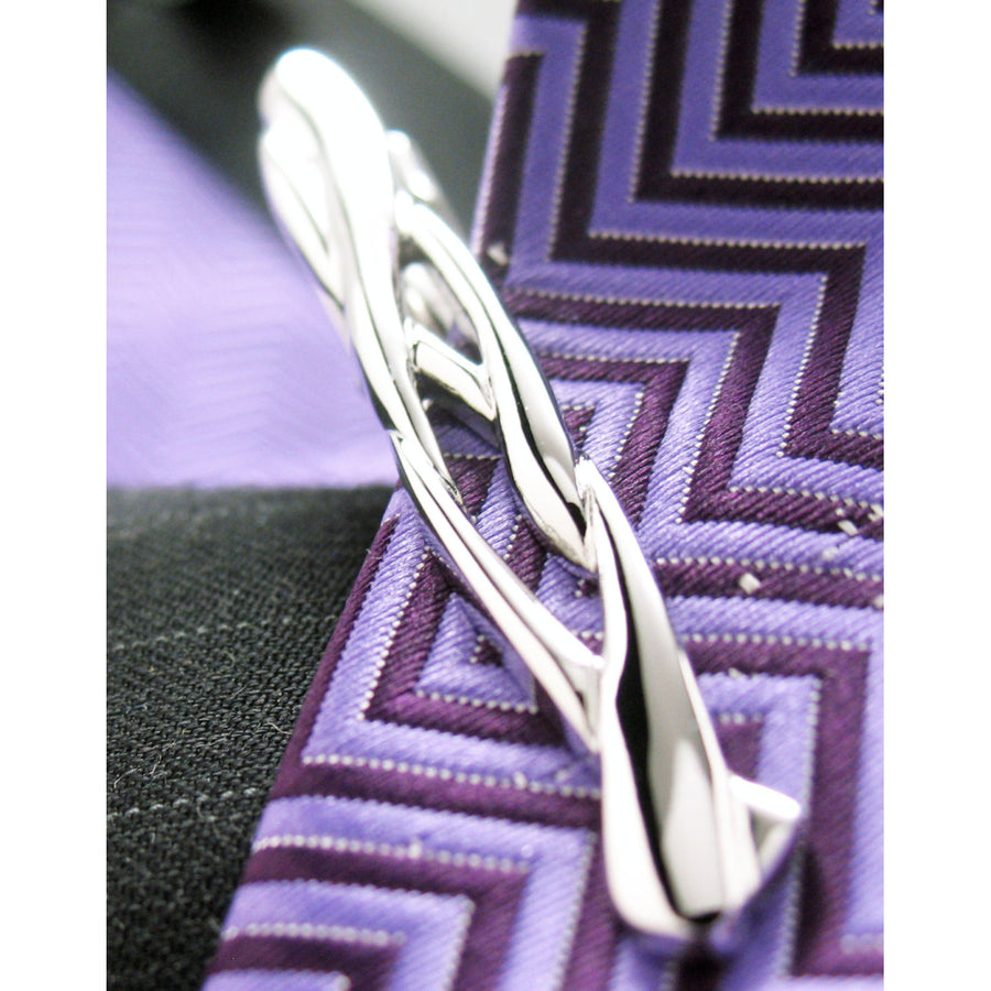 Curved Silver Blades Tie Clip Formal Wear Silver Toned Classic Men Tie Clip Image 1