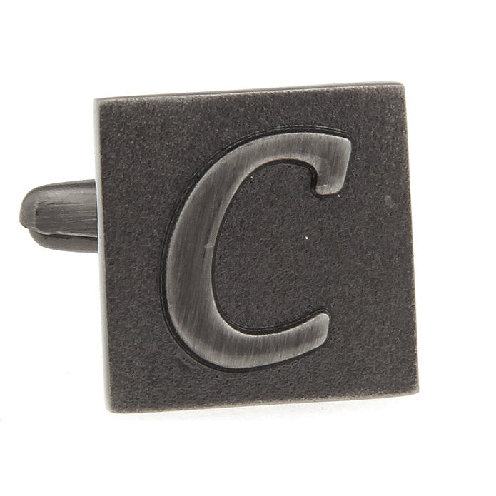 C Initial Cufflinks Gunmetal Square 3-D Letter C Vintage English Letters Cuff Links Groom Father of the Bride Wedding Image 4