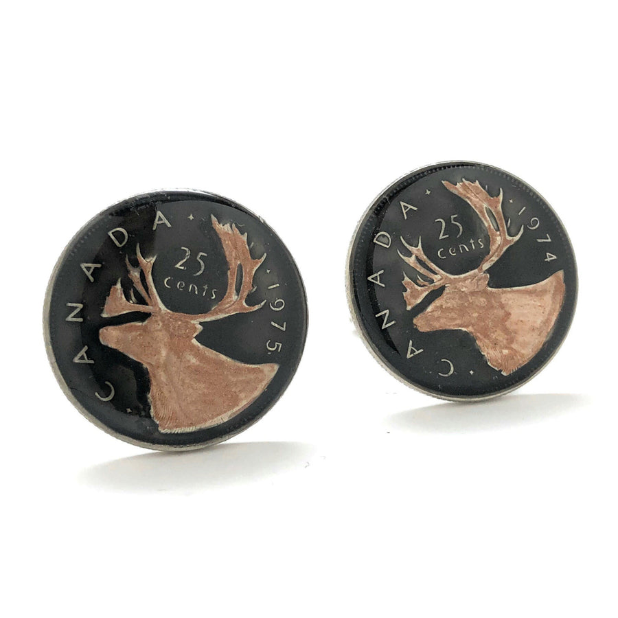 Enamel Cufflinks Hand Painted Canada Enamel Coin Jewelry Caribou Canadian Cuff Links Calgary Edmonton Halifax Montreal Image 1