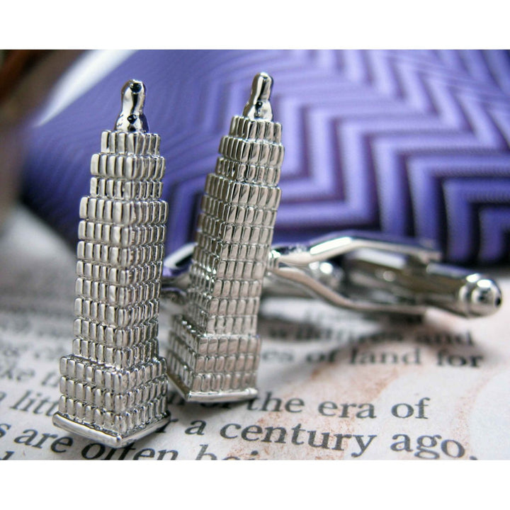 Empire State Building Cufflinks 3-D in York City Silver Tone Cufflinks NYC Cuff Links Comes with Gift Box Image 2