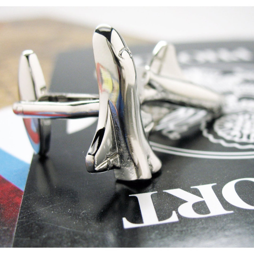 Space Shuttle Silver Cufflinks Shiny Space Plane Silver Cuff Links Astronaut Image 3