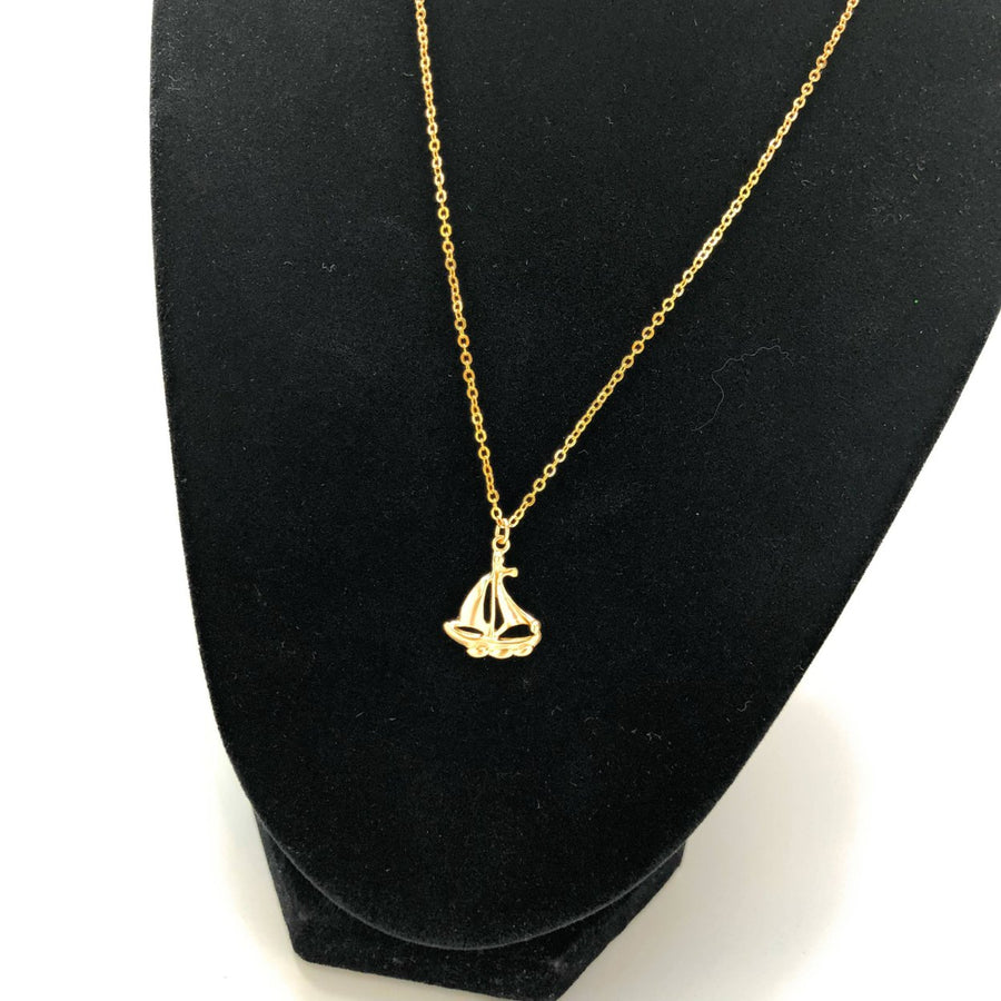 Necklace Sail Boat Away with Me 14K White Gold Plated 16" Necklace Comes with Gift Box Image 1