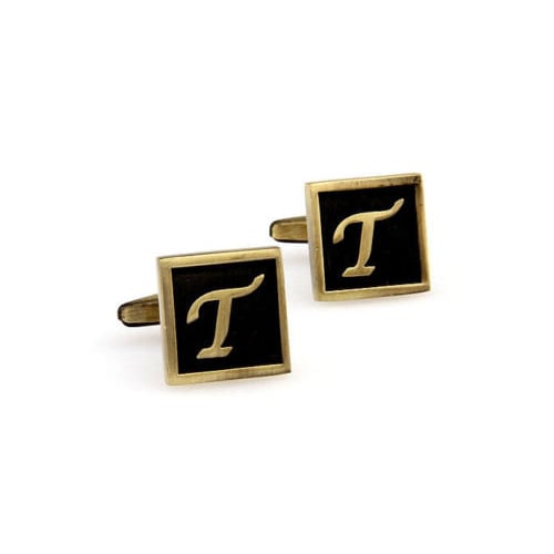 T Initial Cufflinks Antique Brass Square 3-D Letter Vintage English Lettering Cuff Links Groom Father Bride Wedding Box Image 4