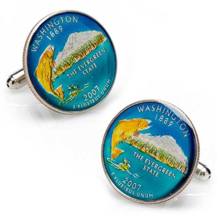 Enamel Cufflinks Washington State Quarter Enamel Coin Jewelry Money Currency Finance Accountant Cuff Links Designer Image 1