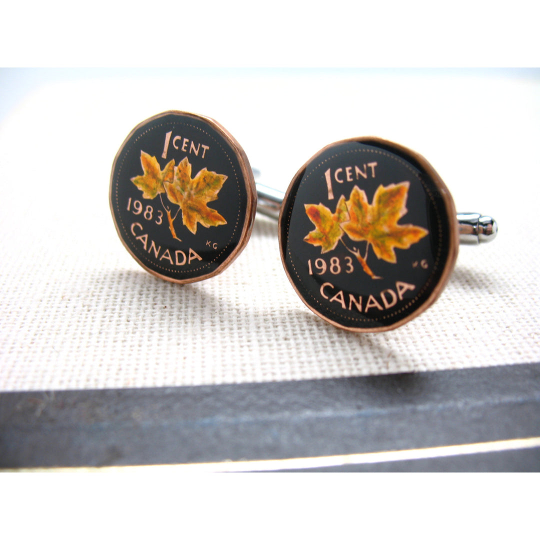 Enamel Cufflinks Hand Painted Canada Enamel Coin Jewelry Maple Leaf Canadian Cuff Links Calgary Edmonton Halifax Image 2