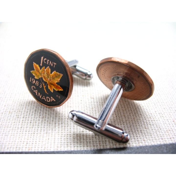 Enamel Cufflinks Hand Painted Canada Enamel Coin Jewelry Maple Leaf Canadian Cuff Links Calgary Edmonton Halifax Image 3