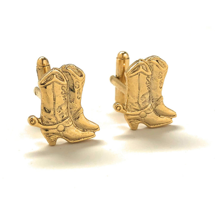 Cowboy Boots Cufflinks Gold Tone Western Cuff Links Image 1