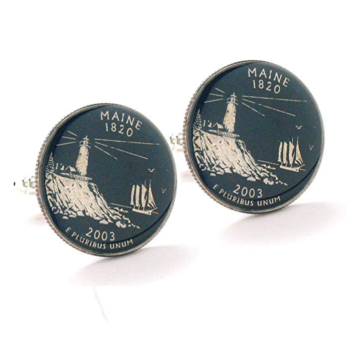 Birth Year Enamel Cufflinks Maine Quarter Suit Flag State Enamel Coin Jewelry USA United States America England Proudly Image 1