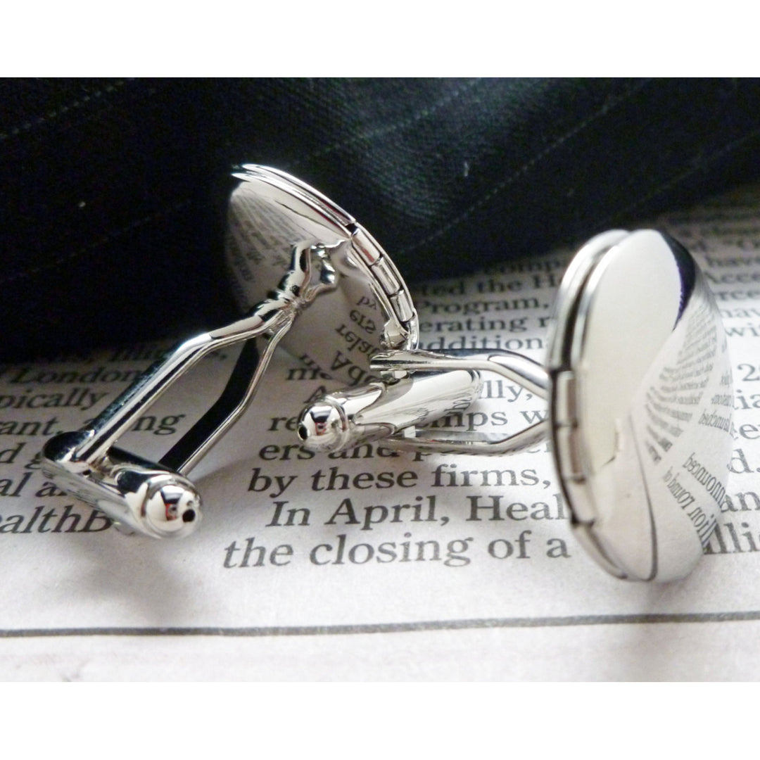 Locket Cufflinks Silver Tone Round Classic Cuff Links Image 1