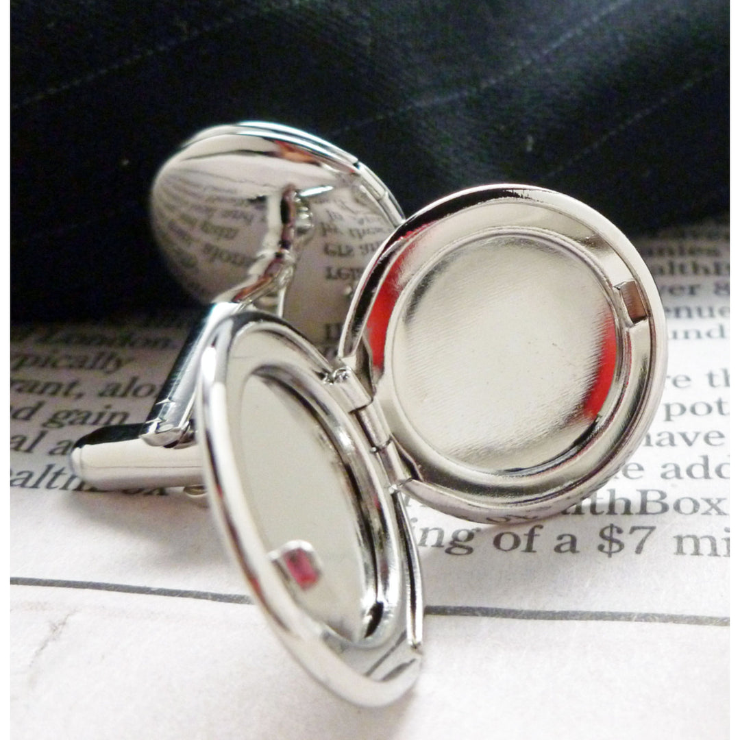 Locket Cufflinks Silver Tone Round Classic Cuff Links Image 2