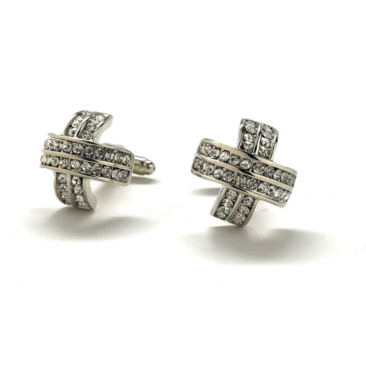 Wedding Cufflinks Diamond Crystals Celtic Cross Cufflinks Full Raised Details Silver Tone Cuff Links Comes with Gift Box Image 4