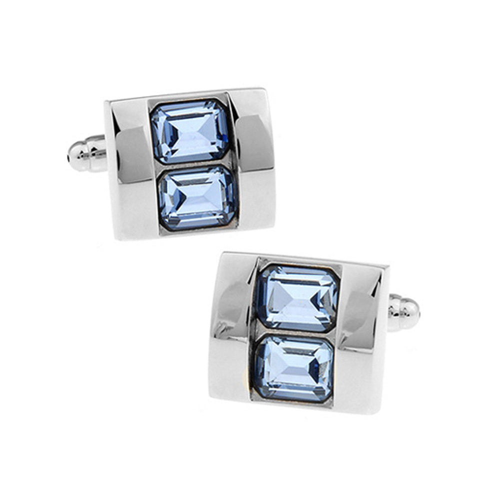 Double Stacking Mens Cufflinks Blue Crystal Silver Cufflinks Cool Guy Gifts Wedding Cufflinks Custom Cufflinks Unique Image 1