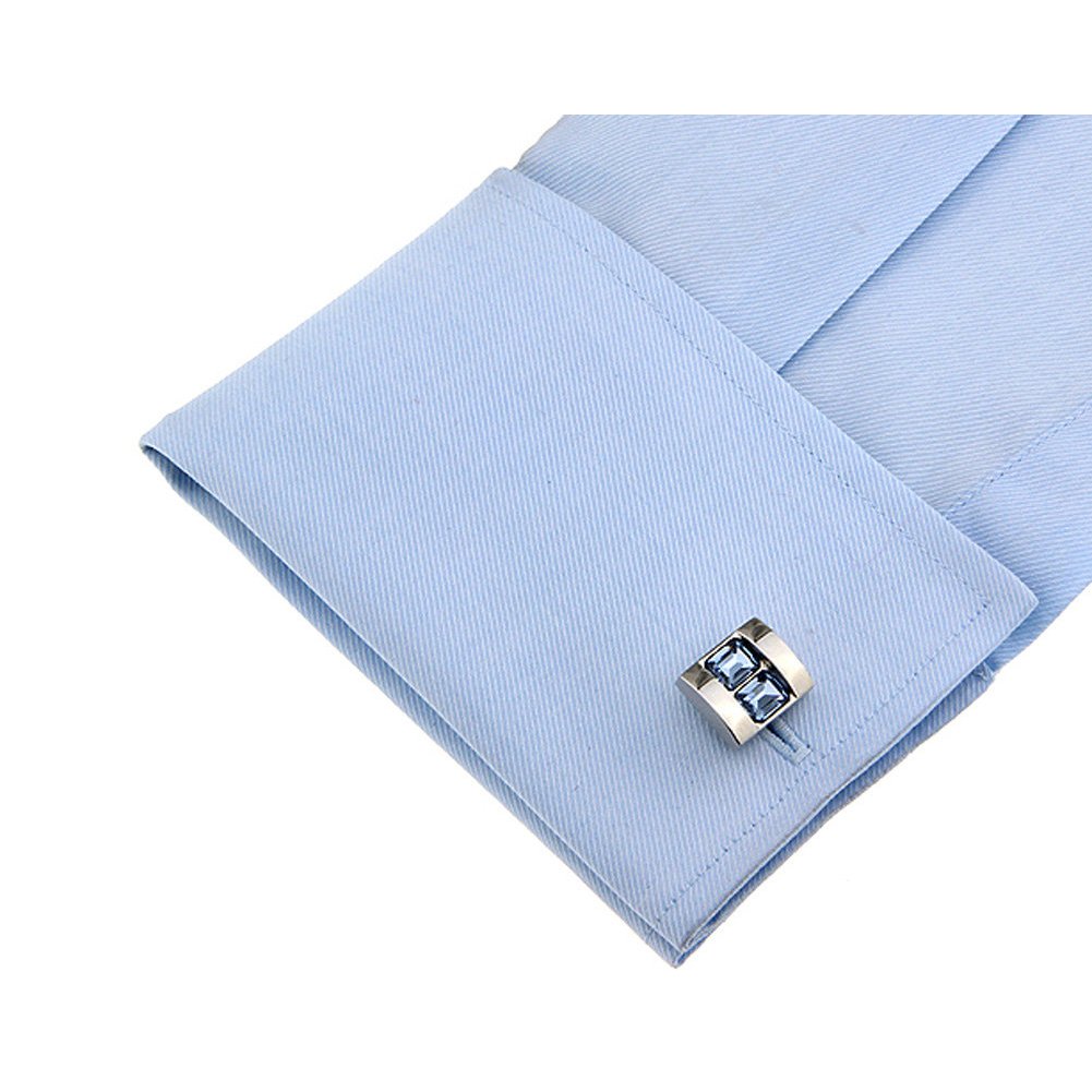 Double Stacking Mens Cufflinks Blue Crystal Silver Cufflinks Cool Guy Gifts Wedding Cufflinks Custom Cufflinks Unique Image 4