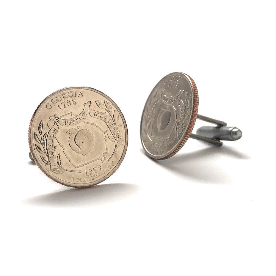 Birth Year Cufflinks Georgia State Quarter Enamel Coin Jewelry Money Currency Finance Accountant Designer US Mint Image 2