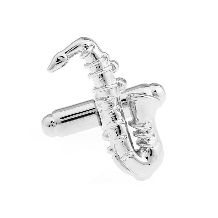 Silver Tone Alto Sax Player Musicians Saxophone Cuff Links Cufflinks Image 1