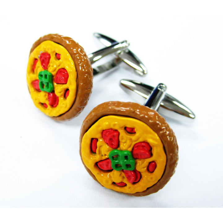 Enamel Pizza Pie Cufflinks Mama Mia Pizza Food Cuff Links unique jewelry fun jewelry novelty cuffs custom cufflinks Image 1