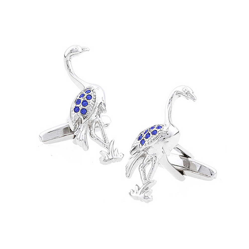 Silver Dakota Blue Crystals Flamingo Cufflinks Flying Wild Bird Fowl Crane Cuff Links Comes with Gift Box Image 1