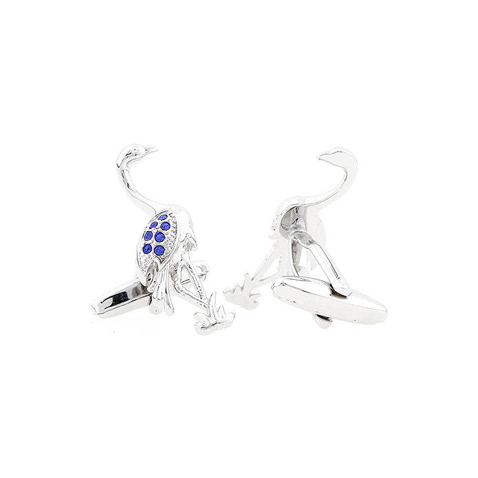 Silver Dakota Blue Crystals Flamingo Cufflinks Flying Wild Bird Fowl Crane Cuff Links Comes with Gift Box Image 2