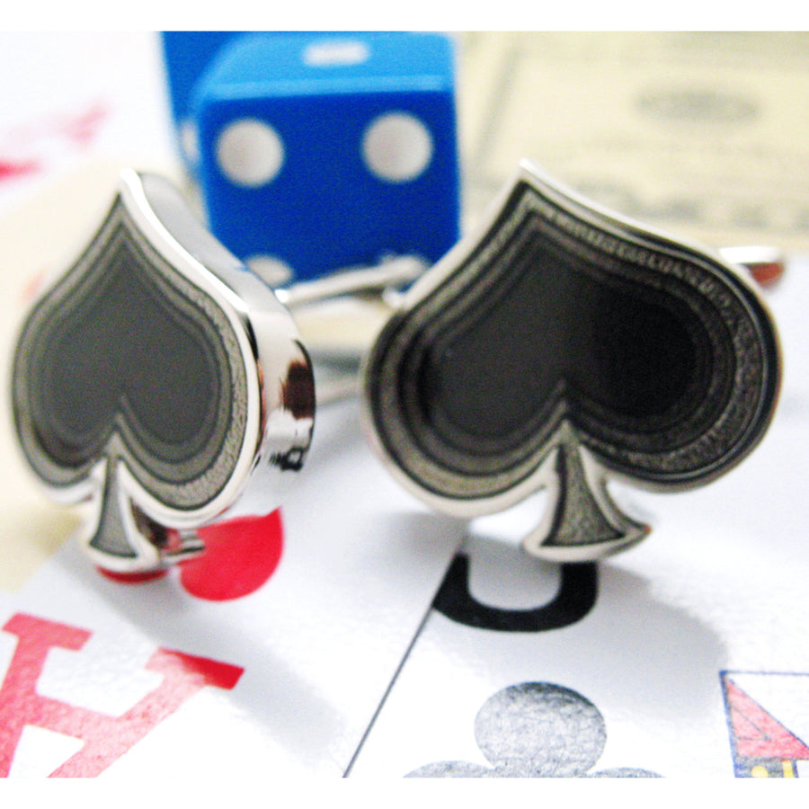 Las Vegas Ace of Spades Cufflinks Silver Toned Black Enamel Vegas Fun Cuff Links Image 1