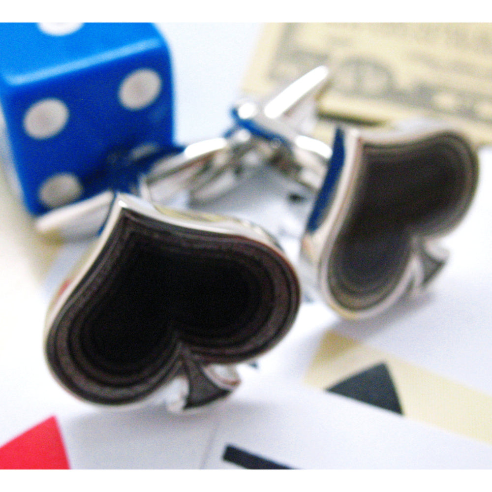 Las Vegas Ace of Spades Cufflinks Silver Toned Black Enamel Vegas Fun Cuff Links Image 2