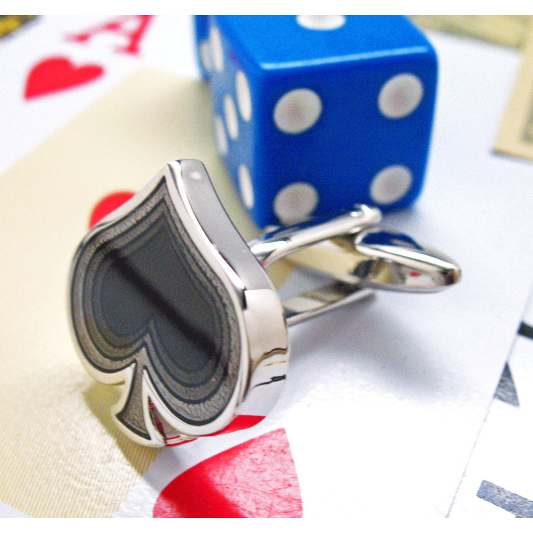 Las Vegas Ace of Spades Cufflinks Silver Toned Black Enamel Vegas Fun Cuff Links Image 4